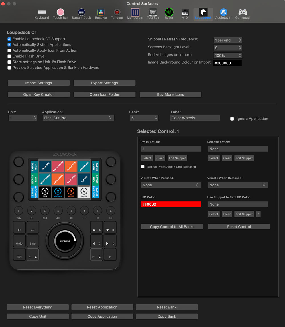 commandpost loupedeck ct settings