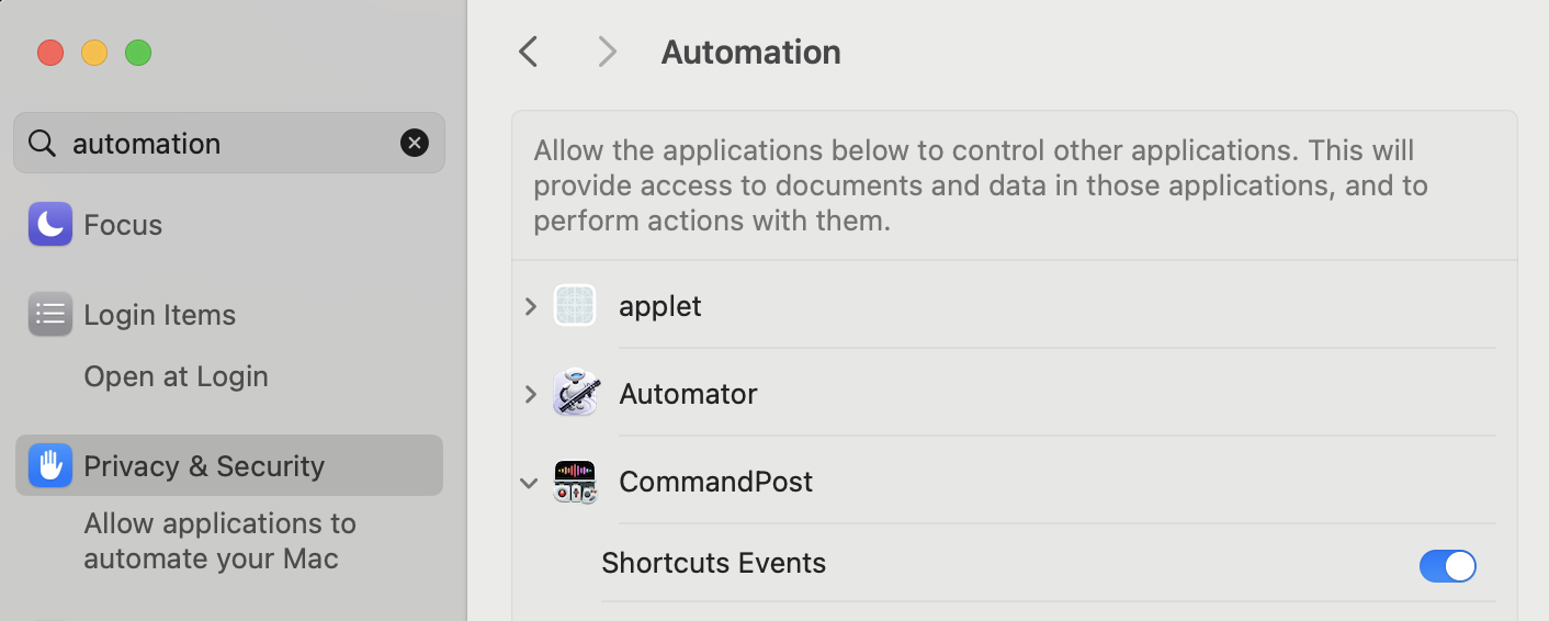 CommandPost Shortcuts Events